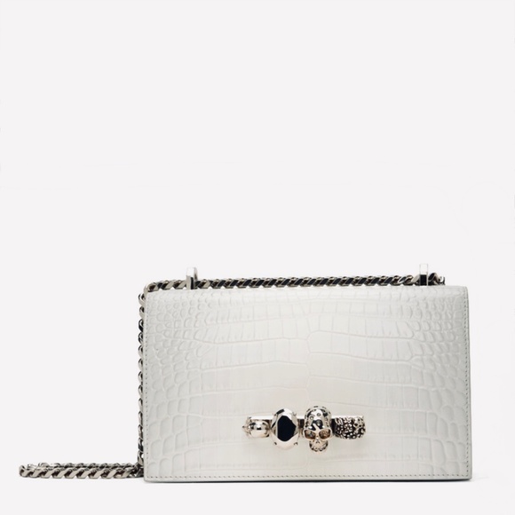 Alexander Mcqueen Ivory Grey Croc Embossed Shoulder Bag New With Tags - Picture 10 of 16